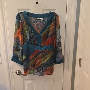 Cato Women's Sheer Lightweight Tie Back Top, Size L (0816)